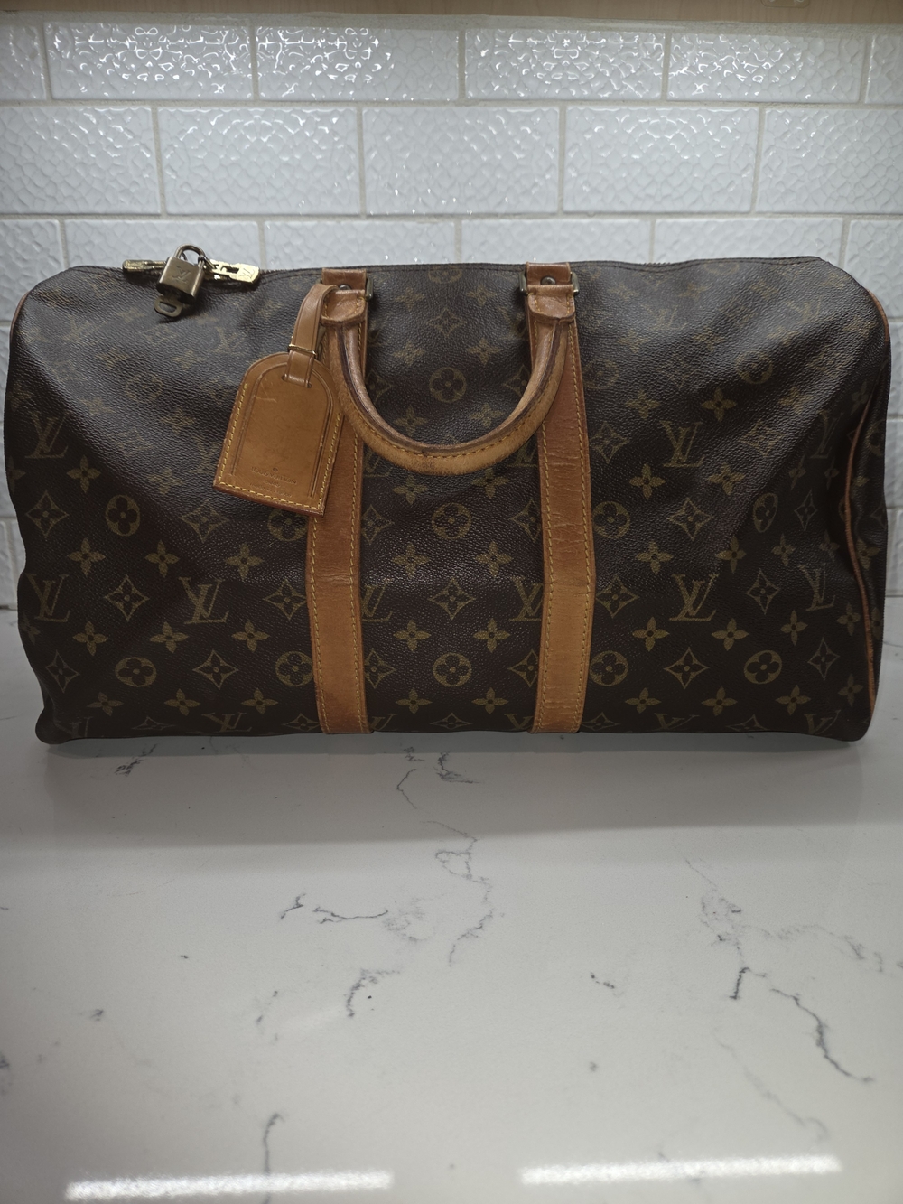 Louis Vuitton Vintage Monogram Keepall 45 Duffel Travel Bag Lock Key 1988